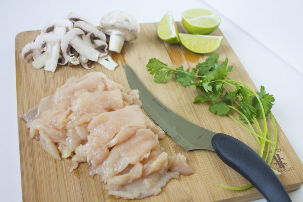 tom kha soup cutting