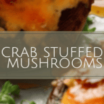 a crab and cheese stuffed mushroom with balsamic glaze on a pan