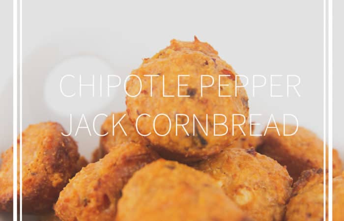white bowl of mini muffins of chiptole pepper jack cornbreads