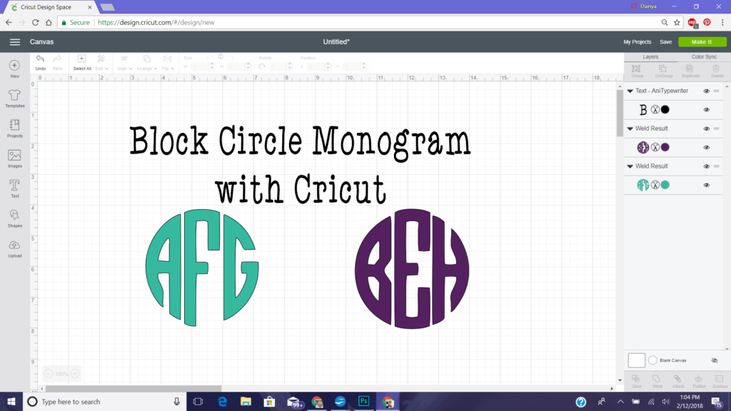 block circle monogram with cricut