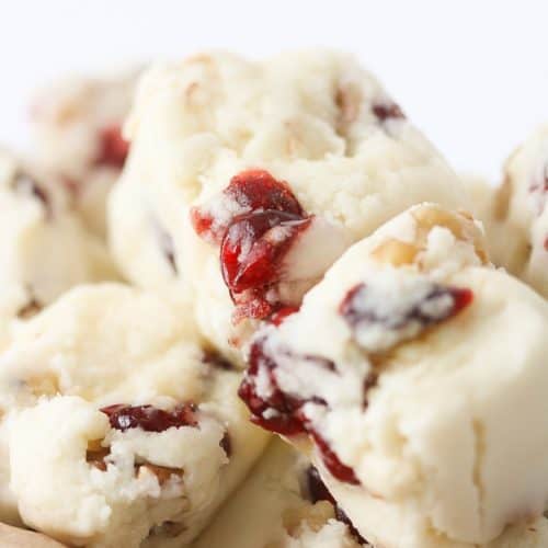 White chocolate cranberry walnut fudge