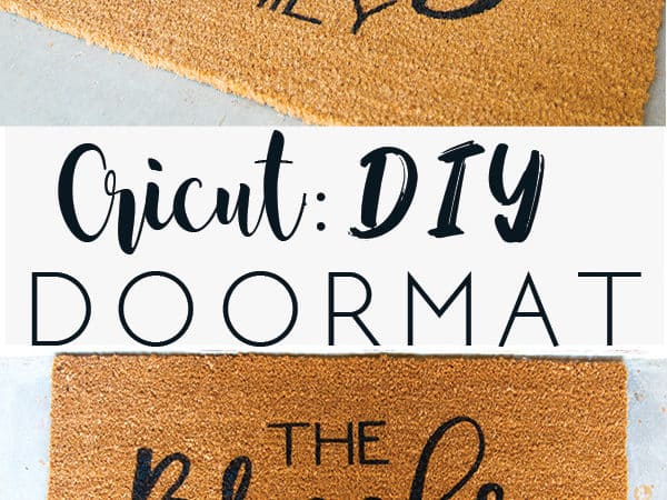 photo collage with title of brown doormat with black custom name