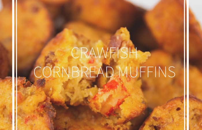 crawfish cornbread muffins with a title