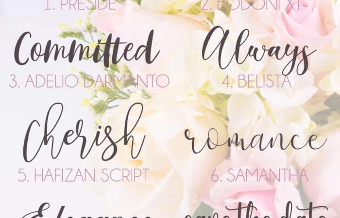 a faded flower arrangement picture with a collection of free wedding fonts