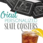 cricut maker machine wirh personalized slate coasters