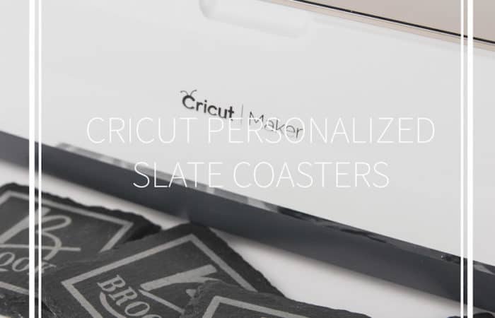 a cricut maker with black slate personalized coasters