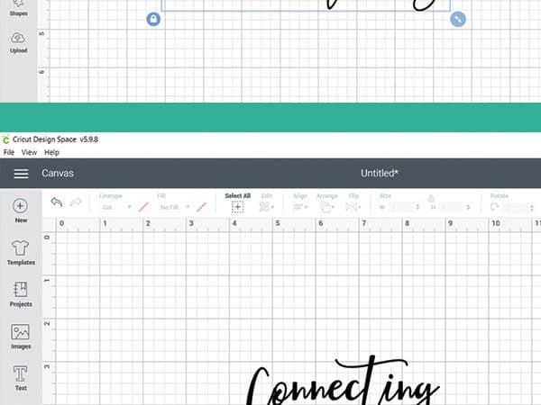 photo collage of showing how to connect script cricut fonts in design space