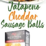 photo collage of jalapeno cheddar sausage balls and the ingredients used to make them