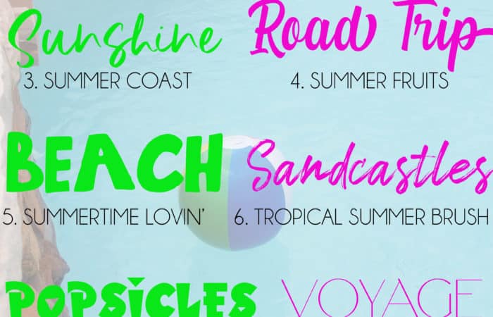 pool background photo with a collage of summer themed fonts to download