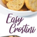 photo collage of toasted french baguette bread for easy crostini