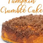 side shot of Easy Pumpkin Crumble Cake on a metal pan