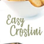 photo collage of toasted french baguette bread for easy crostini