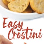 photo collage of toasted french baguette bread for easy crostini