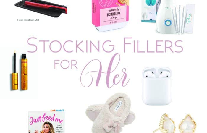 photo collage of different items off amazon for stocking fillers for her