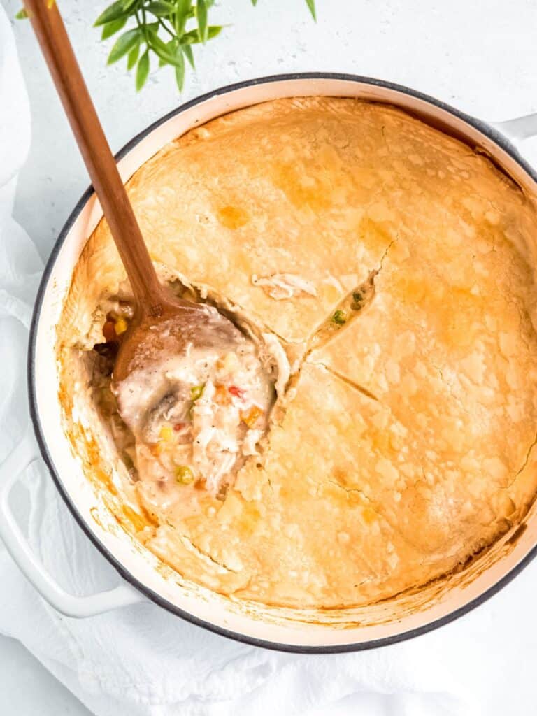 chicken pot pie in a big dish