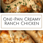 photo collage of a shot of chicken in a pan for One-Pan Creamy Ranch Chicken