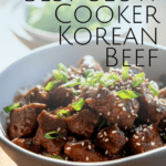 a bowl of the Best Slow Cooker Korean Beef with green