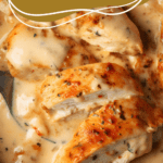 up close shot of chicken in a pan for One-Pan Creamy Ranch Chicken