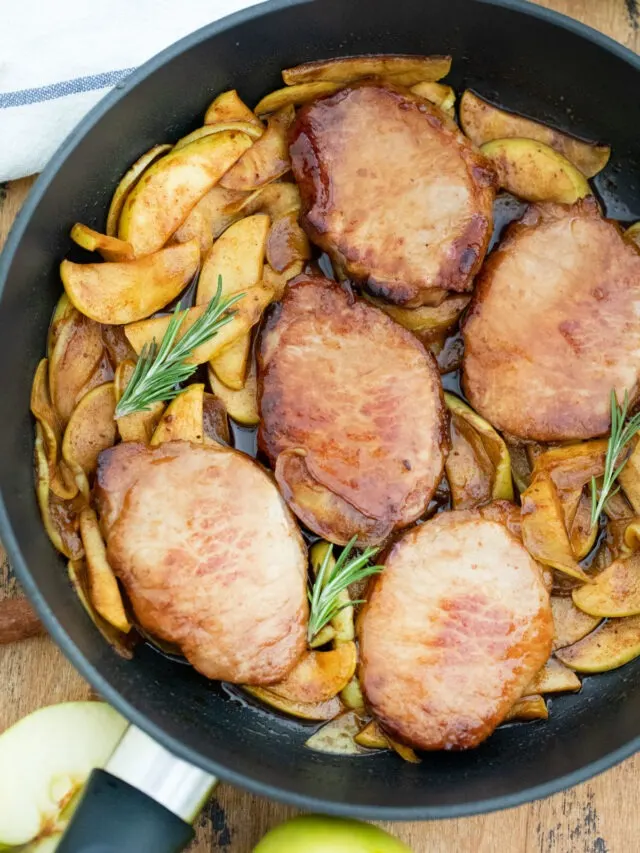 pork and apples in a skillet