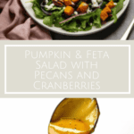 photo collage of Pumpkin & Feta Salad with Pecans & Cranberries and honey dijon dressing