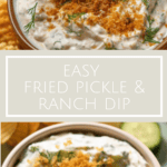 bowl of Easy Fried Pickle & Ranch Dip with panko breadcrumbs and dill on top