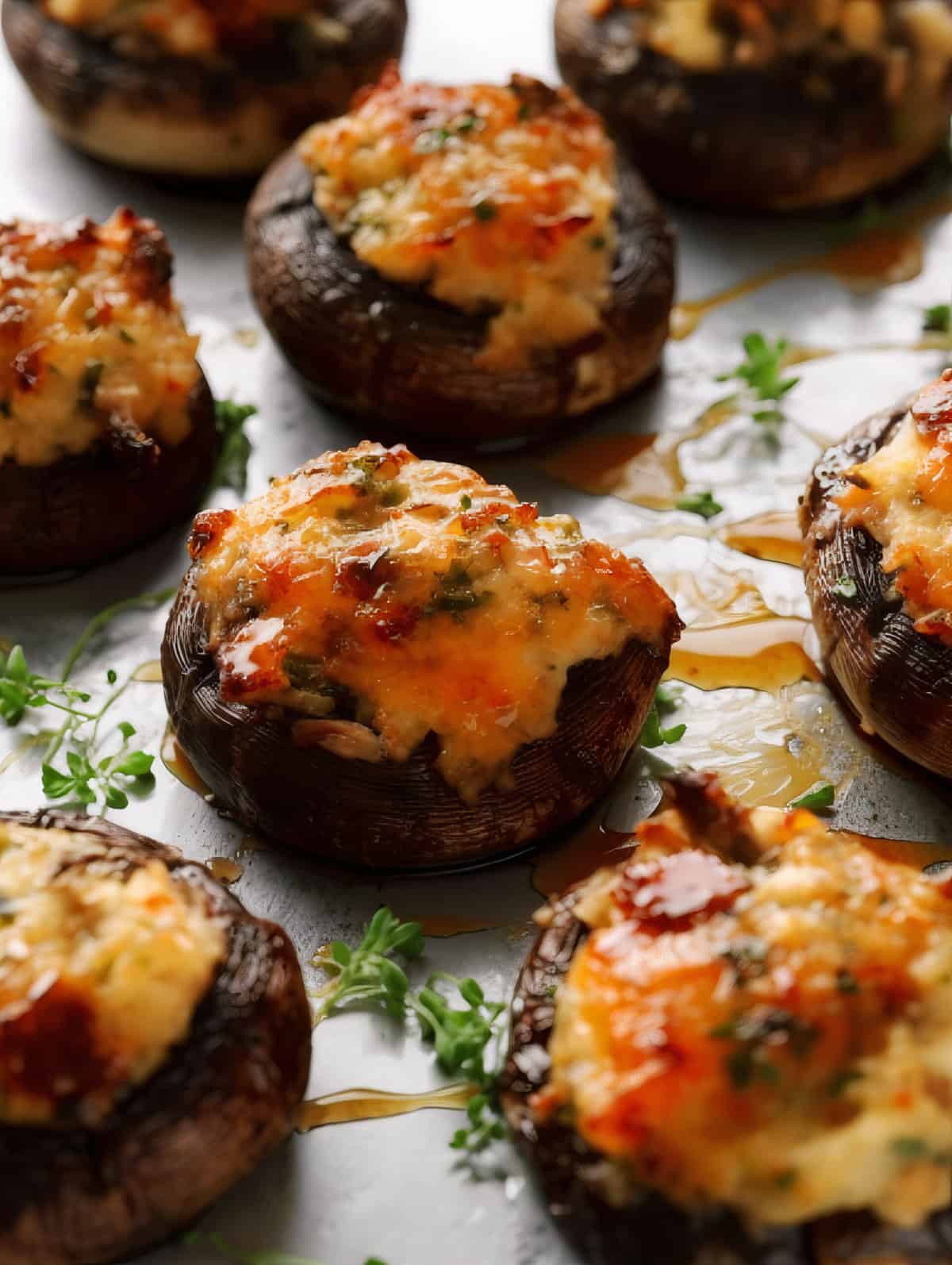 Crab Stuffed Mushrooms with Balsamic Glaze