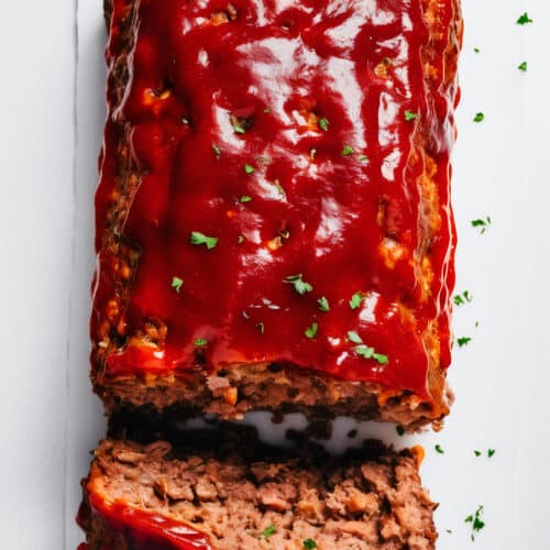turkey meat loaf with red ketchup on top