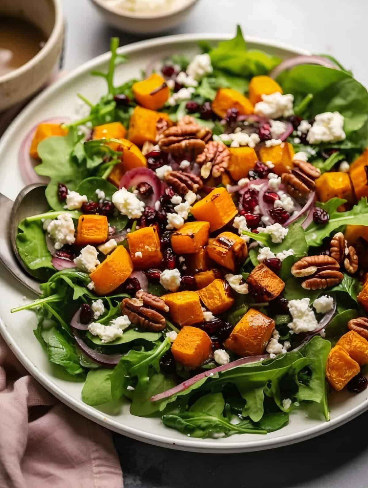 Pumpkin & Feta Salad with Pecans and Cranberries