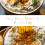 bowl of Easy Fried Pickle & Ranch Dip with panko breadcrumbs and dill on top