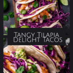 plate of spicy tilapia tacos with red cabbage, cilantro